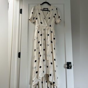 Anthropologie polka dot cream maxi dress
